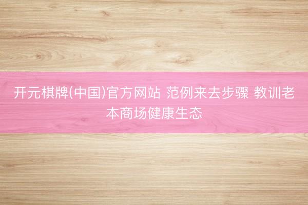 开元棋牌(中国)官方网站 范例来去步骤 教训老本商场健康生态